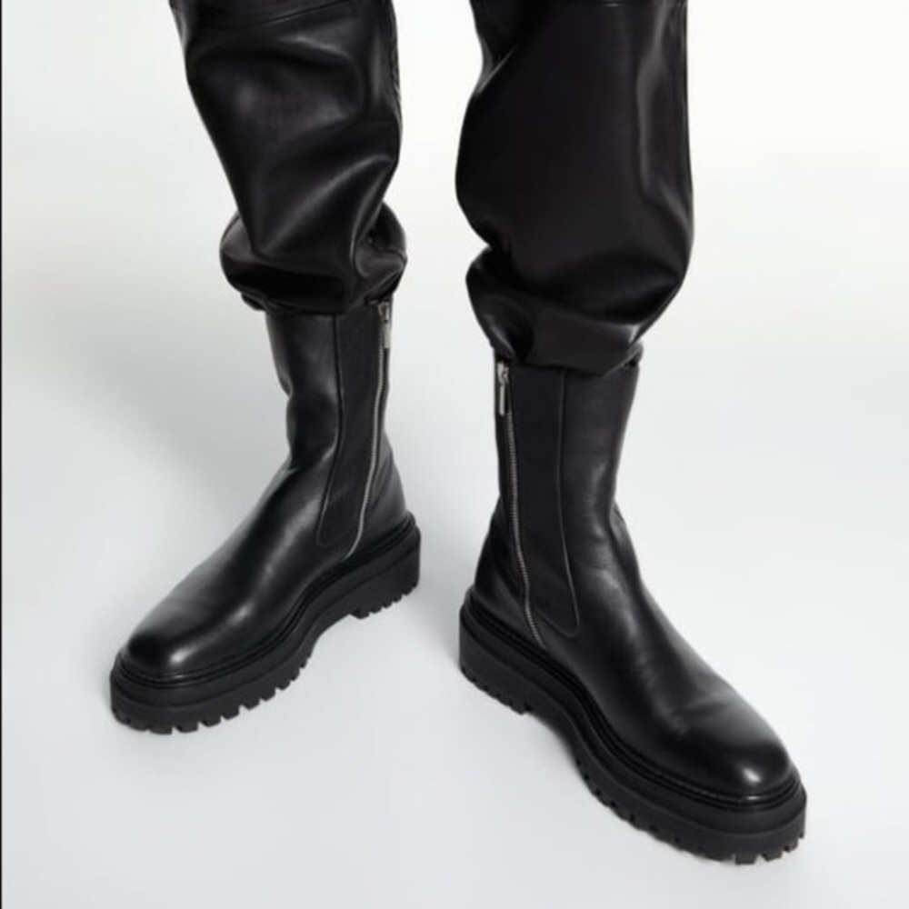 NWT Zara Leather Ankle Boots with Lug Soles - Picture 6 of 10